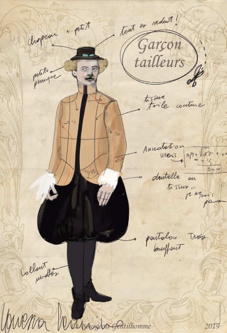 Croquis du costume du Garçon Tailleur, Le Bourgeois Gentilhomme © Vanessa Sannino