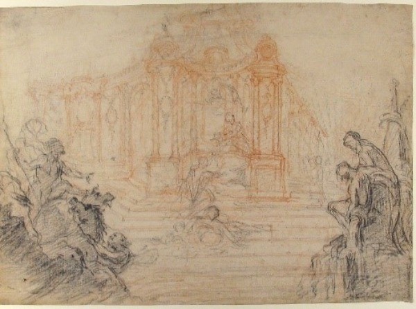 Machine de théâtre, esquisse de Laurent Hubert, milieu du XVIIIe siècle