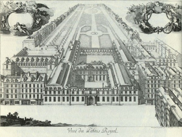 Le Palais-Royal en 1675, où se trouve la salle de l’Opéra au moment de la querelle en 1752, par Jodelet de La Boissière