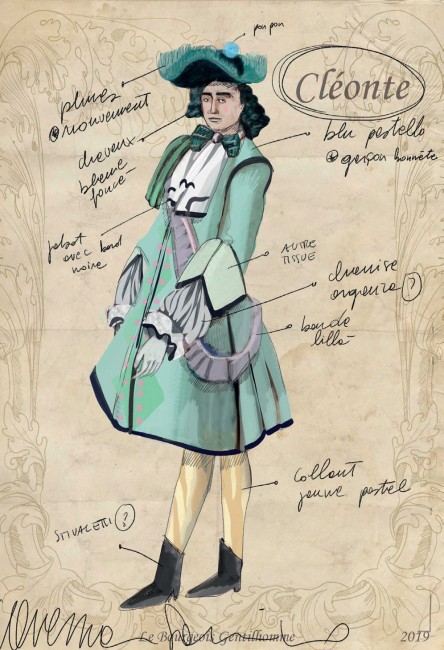 Croquis du costume de Cleonte, Le Bourgeois Gentilhomme © Vanessa Sannino