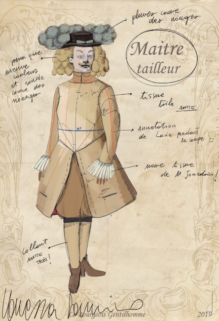 Croquis du costume du Maitre Tailleur, Le Bourgeois Gentilhomme © Vanessa Sannino
