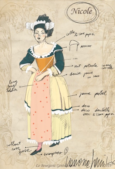 Croquis du costume de Nicole, Le Bourgeois Gentilhomme © Vanessa Sannino