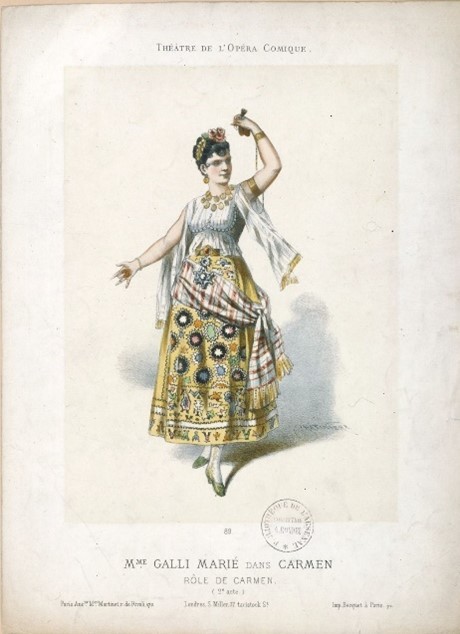 Mme Galli-Marié dans Carmen, Rôle de Carmen, 1875, Bibliothèque nationale de France, Collection Opéra-Comique