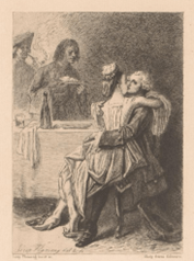 Manon et le Chevalier des Grieux s’embrassant dans une auberge, Léopold Flameng, 1875, Rijksmuseum, Amsterdam