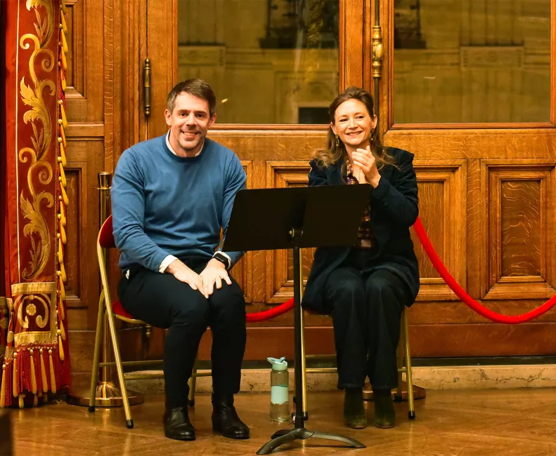 Masterclasse de Sabine Devieilhe et Mathieu Pordoy avec l'Académie de l'Opéra-Comique, Foyer, novembre 2024 © Paul Abi Hayla