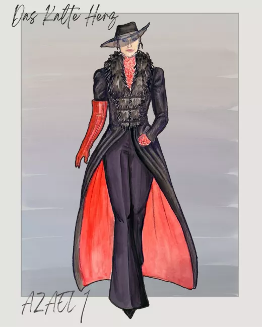 Croquis costume de Azael n°1 (Nuit sans aube, 2026) © Molly Irelan