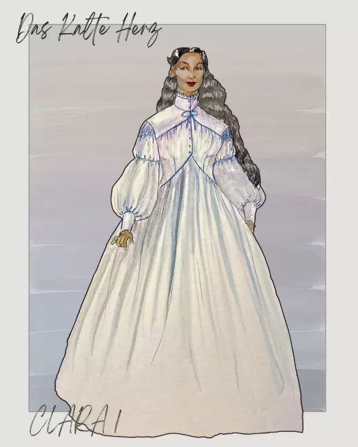 Croquis costume de Clara n°1 (Nuit sans aube, 2026) © Molly Irelan