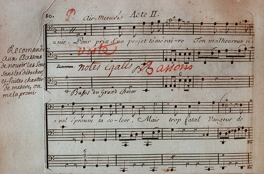 	<p>Partition d'Hippolyte et Aricie, première édition utilisée pour les représentations à l'Opéra, avec annotation de la main de Rameau à l'intention des bassonistes.</p>
 