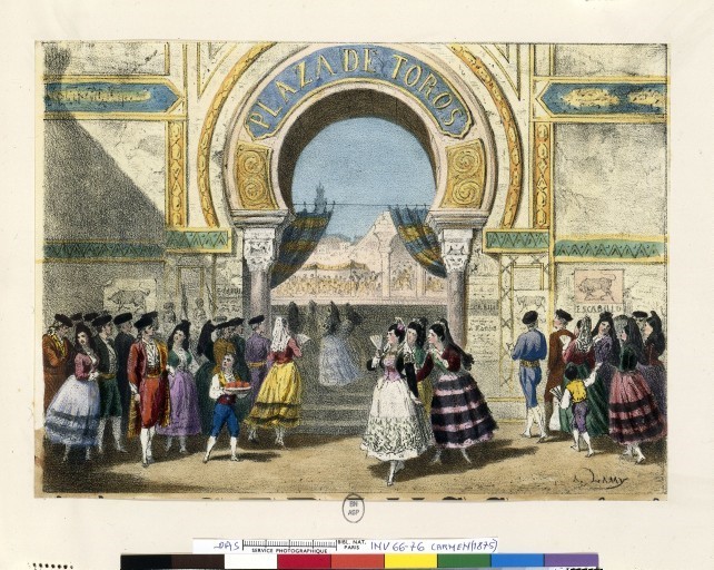 	<p>Décor des arènes de Séville pour la création de 1875 © BnF, archives de l’Opéra Comique</p>
 