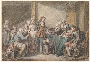 	<p><em>Le Contrat de mariage</em>, par Jean-Baptiste Greuze, en 1761.</p>

<p>À la signature d’un contrat de mariage, de plus en plus perçu comme l’union de deux cœurs, l’émotion gagne tous les membres de la famille.</p>
 