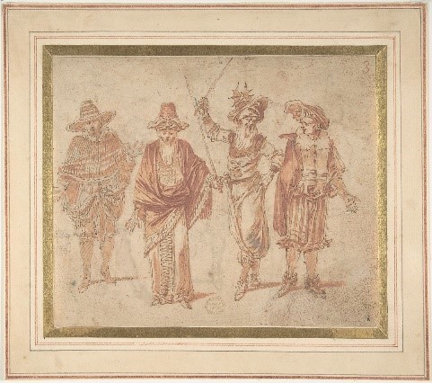 	<p>Personnages en costumes de théâtre, par Antoine Watteau, vers 1720. Metropolitan Museum, Roger Fund © MetMuseum</p>
 
