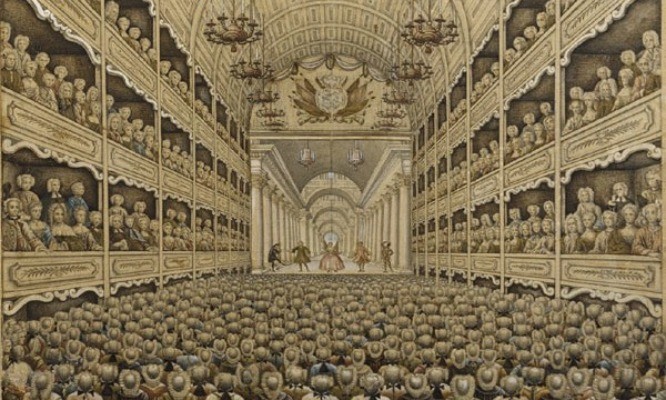 Intérieur de salle de théâtre et public au XVIIIe siècle, anonyme